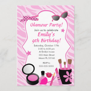 Glamor Girl Birthday Party Invitation Kaart