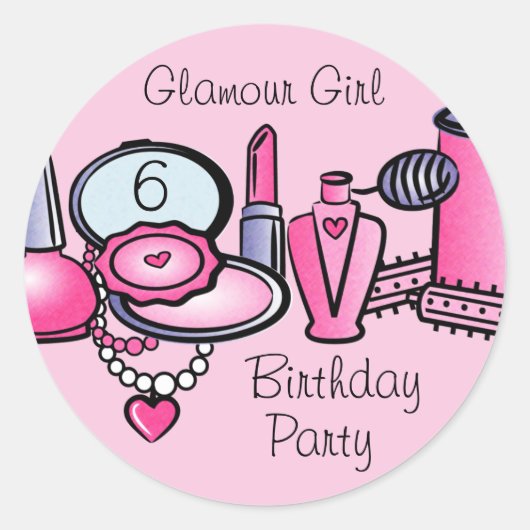 Glamor Girl Birthday Ronde Sticker (Voorkant)