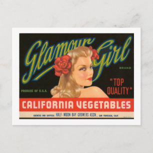 Glamor Girl California Vegetables Vintage Ad Briefkaart