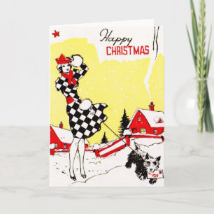 Glamor Girl met Scotty Dog Greetings Feestdagen Kaart