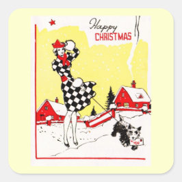 Glamor Girl met Scotty Dog Greetings Vierkante Sticker