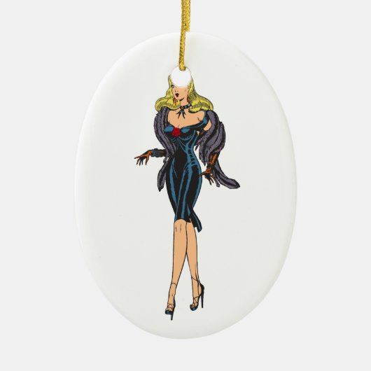  Glamor Girl Retro Blonde Pinup Keramisch Ornament (Voorkant)