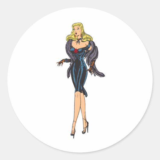  Glamor Girl Retro Blonde Pinup Ronde Sticker (Voorkant)