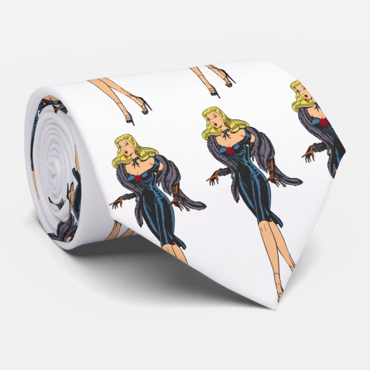  Glamor Girl Retro Blonde Pinup Stropdas (Opgerold)