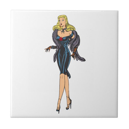 Glamor Girl Retro Blonde Pinup Tegeltje (Voorkant)