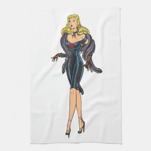  Glamor Girl Retro Blonde Pinup Theedoek (Verticaal)