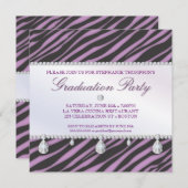 Glamor Girl Zebra and Diamond Graduation Party Kaart (Voorkant / Achterkant)