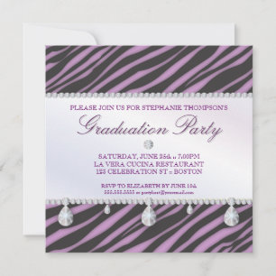 Glamor Girl Zebra and Diamond Graduation Party Kaart