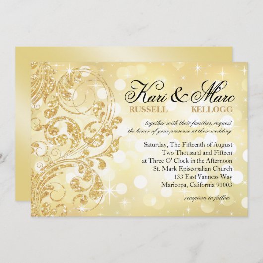 Glamor Glitter Luxe Bokeh Wedding | champagne Kaart (Voorkant / Achterkant)