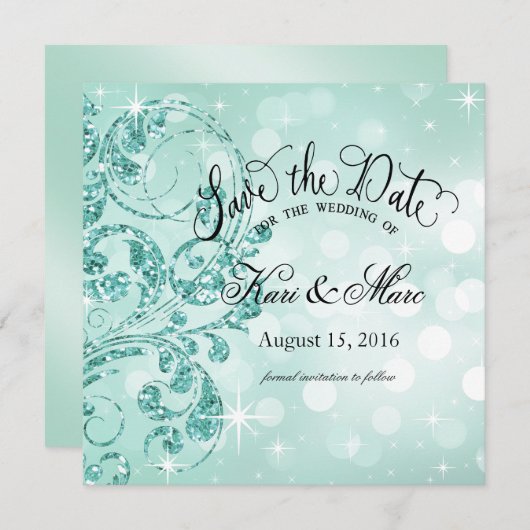 Glamor Glitter Luxe Sla de datum op | Munt Save The Date (Voorkant / Achterkant)