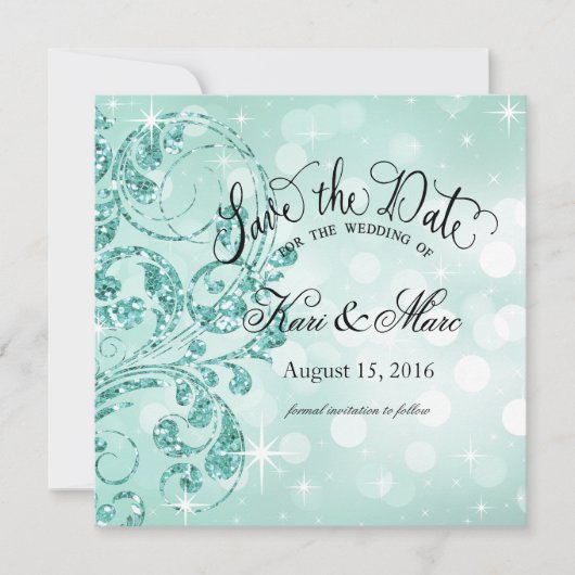 Glamor Glitter Luxe Sla de datum op | Munt Save The Date (Voorkant)