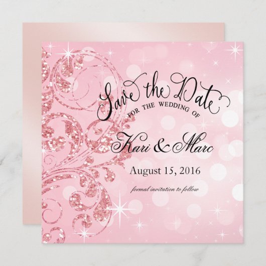 Glamor Glitter Luxe Sla de datum roze op Save The Date (Voorkant / Achterkant)