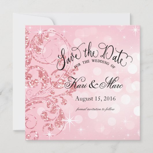 Glamor Glitter Luxe Sla de datum roze op Save The Date (Voorkant)