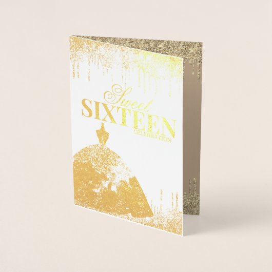 Glamor Glitter Spark Drip Sweet 16 Birthday Folie Kaarten (Voorkant)