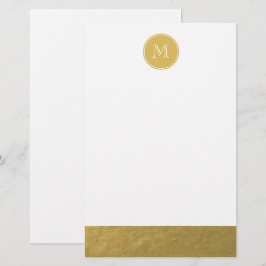 Glamor Gold Foil Background Monogram Briefpapier (Voorkant / Achterkant)
