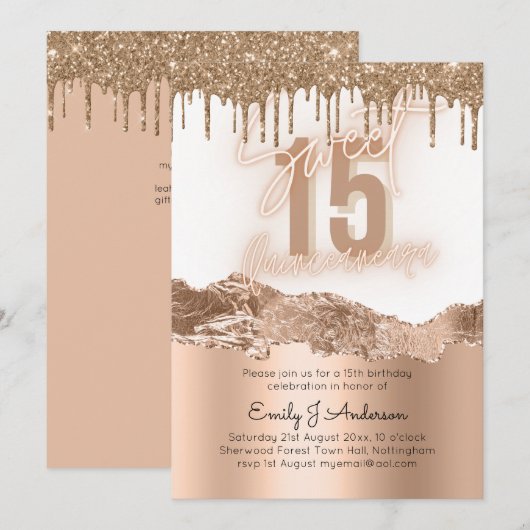 Glamor Gold Foil Glitter Quinceanera 15th Kaart (Voorkant / Achterkant)