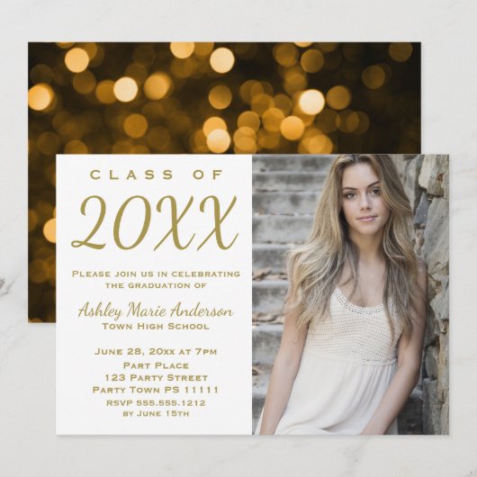 Glamor Gold Graduation Party met foto Kaart (Voorkant / Achterkant)