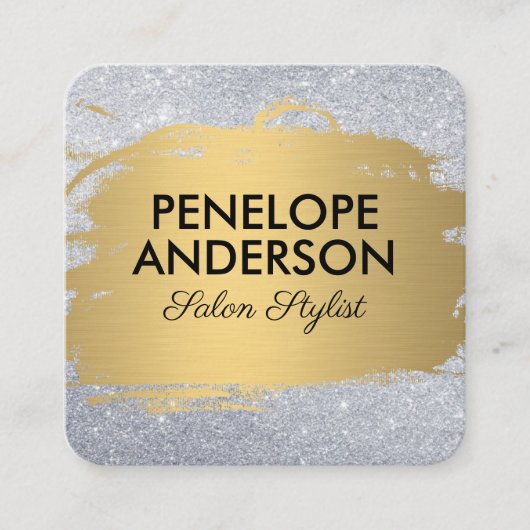 Glamor Gold Metallic geborsteld glitter Vierkante Visitekaartje (Voorkant)