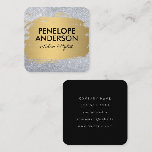 Glamor Gold Metallic geborsteld glitter Vierkante Visitekaartje (Voorkant / Achterkant)