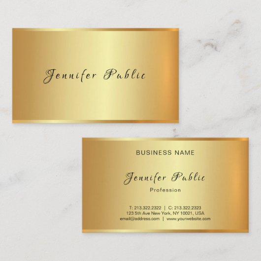 Glamor Gold Plain Professional Hand Script Modern Visitekaartje (Voorkant / Achterkant)