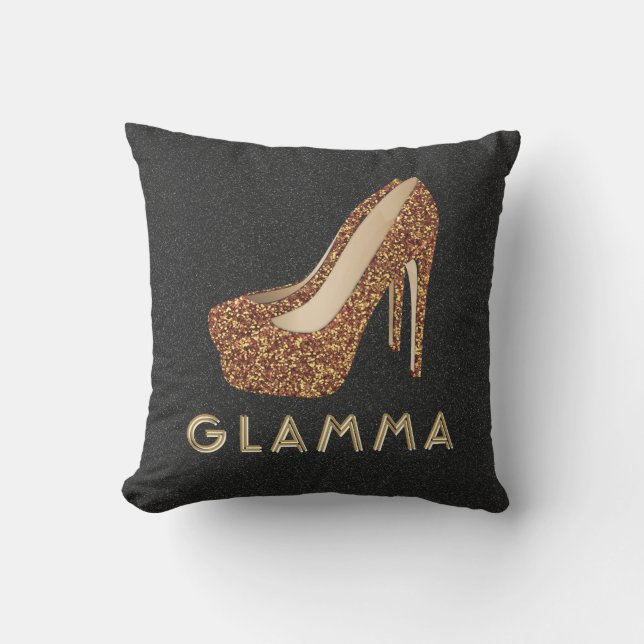 Glamor Grandma Glamma Gold Glitter High Heels Kussen (Voorkant)