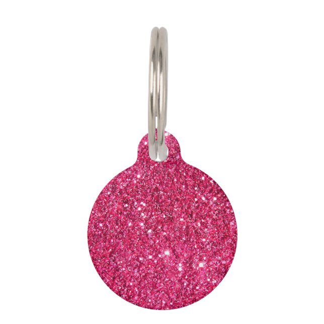 Glamor Hot Pink Glitter Huisdierpenning (Voorkant)