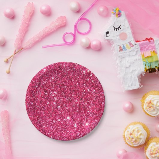 Glamor Hot Pink Glitter Papieren Bordje (Feest)