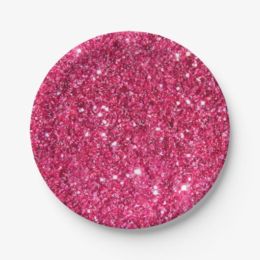 Glamor Hot Pink Glitter Papieren Bordje (Voorkant)