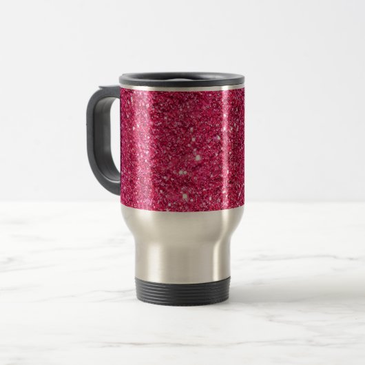 Glamor Hot Pink Glitter Reisbeker (Voorkant links)