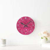 Glamor Hot Pink Glitter Ronde Klok (Huis)