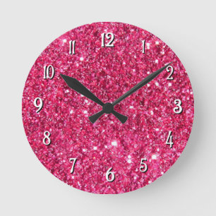 Glamor Hot Pink Glitter Ronde Klok