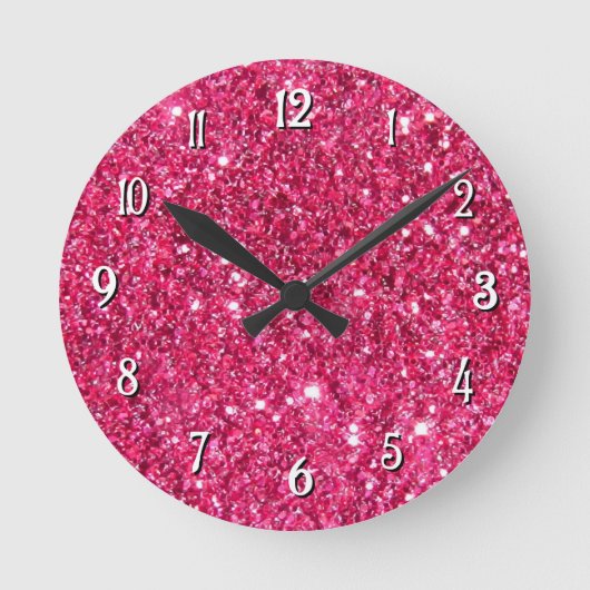 Glamor Hot Pink Glitter Ronde Klok (Voorkant)
