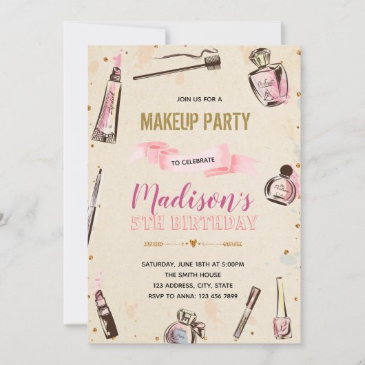 Glamor maakt een uitnodiging voor een verjaardagsf (Voorkant)