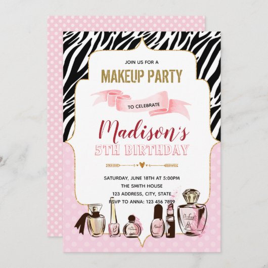 Glamor maakt een uitnodiging voor een verjaardagsf (Voorkant / Achterkant)