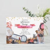 Glamor Makeup Birthday Party Invitation Kaart (Staand voorkant)