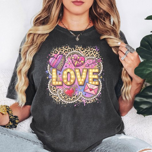 Glamor Marquee Met Luipaardprint Harten T-shirt