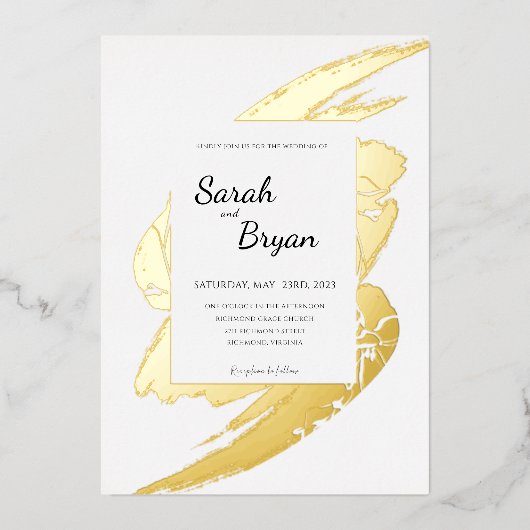 Glamor Modern Gold Foil Wedding Invitation Folie Uitnodiging (Voorkant)