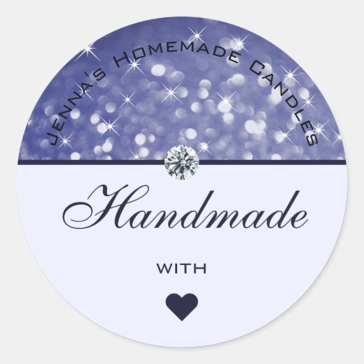 Glamor Navy Blue Glitter Handmade with Love Ronde Sticker (Voorkant)