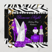 Glamor Night glitter Paars Gold Black Zebra Kaart (Voorkant / Achterkant)