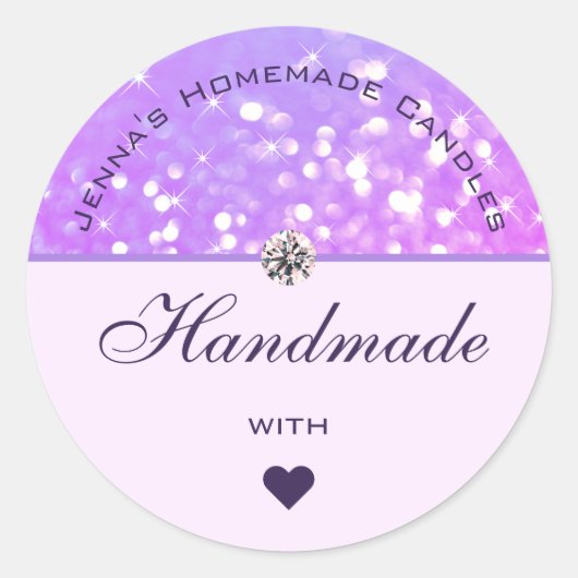 Glamor Paarse Lila Glitter Handmade with Love Ronde Sticker (Voorkant)