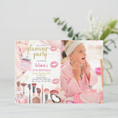 Glamor Party Glitz Glam Spa Girl Makeup Birthday Kaart (Staand voorkant)