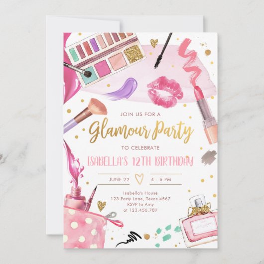 Glamor Party Glitz Glam Spa Girl Makeup Birthday Kaart (Voorkant)