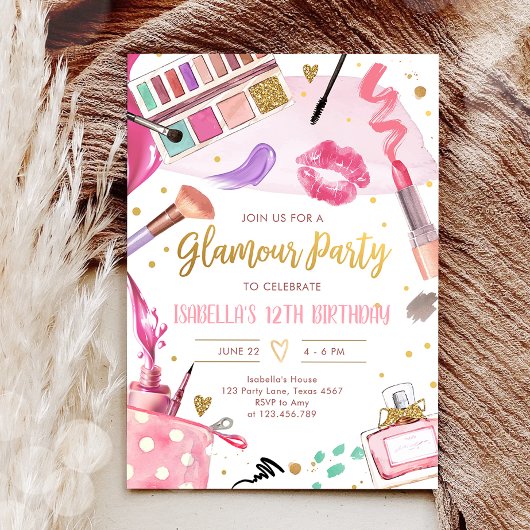Glamor Party Glitz Glam Spa Girl Makeup Birthday Kaart