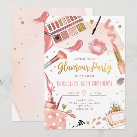 Glamor Party Glitz Glam Spa Girl Makeup Birthday Kaart (Voorkant / Achterkant)