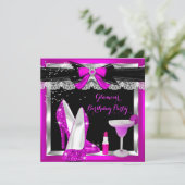Glamor Pink Glitter Heels Silver Cocktail Party Kaart (Staand voorkant)