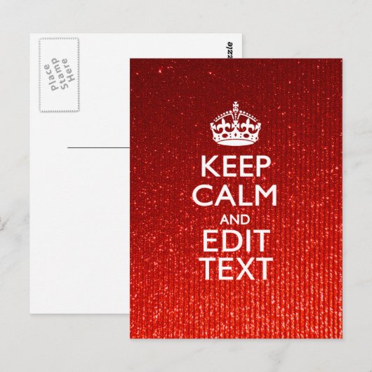 Glamor Red Festive Personalized Keep Calm Briefkaart (Voorkant / Achterkant)