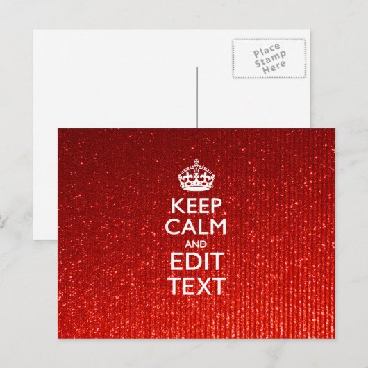 Glamor Red Festive Personalized Keep Calm Briefkaart (Voorkant / Achterkant)