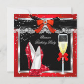 Glamor Red Glitter Heels Silver Champagne Party 2 Kaart (Voorkant)