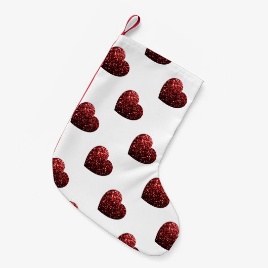 Glamor Red Glitter sparkles Hartpatroon Kleine Kerstsok (Voorkant (Hangend))