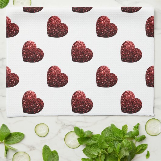 Glamor Red Glitter sparkles Hartpatroon Theedoek (Gevouwen)